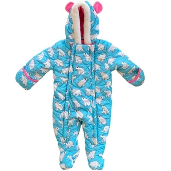 WIPPETTE Infant Hooded Snowsuit Turquoise/Pink Polar Bear Infant Size 9M NWOT - Picture 2 of 12
